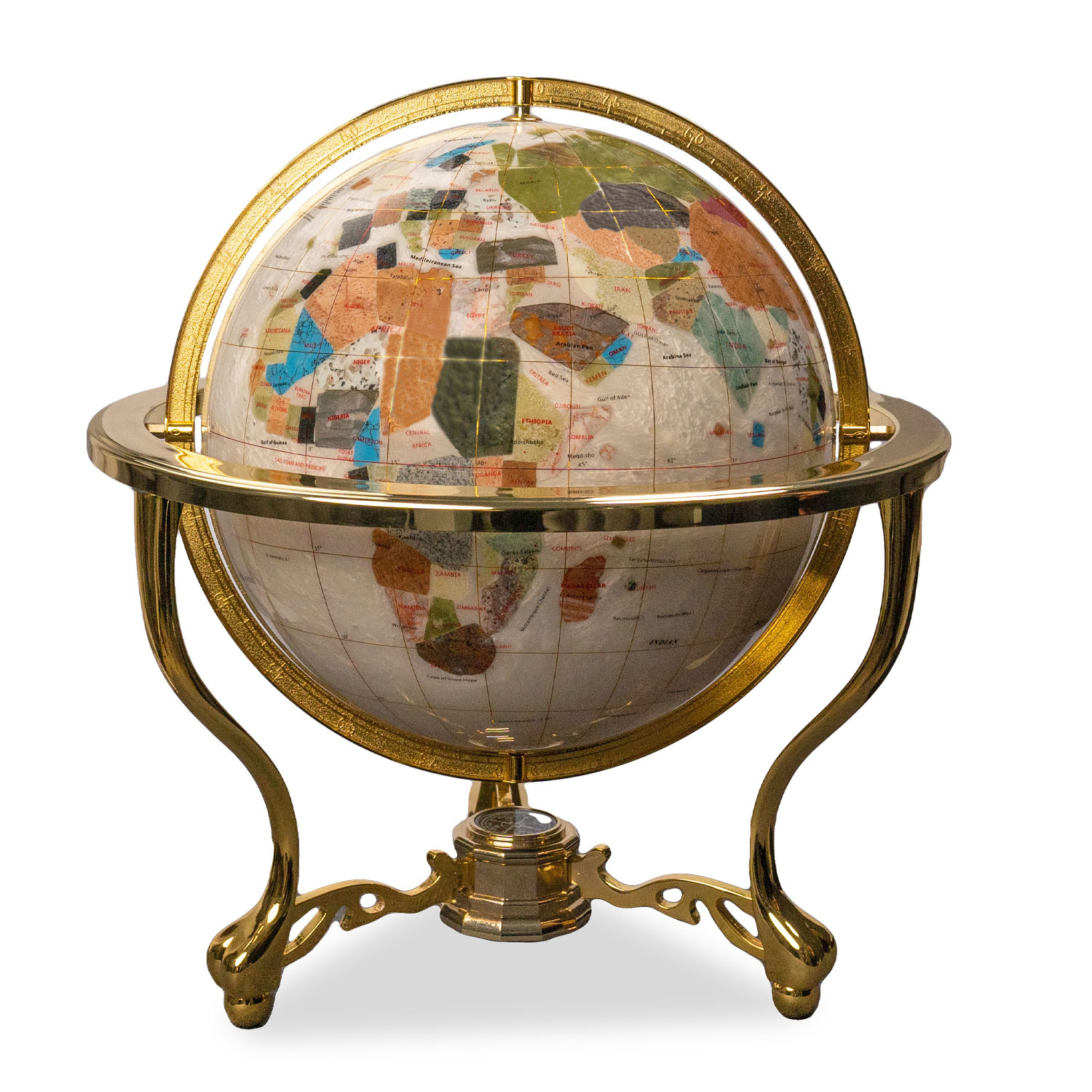 Mother Of Pearl 330mm Globe With Gold Color Metal Stand